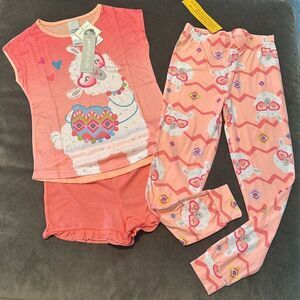 Girl’s Jellifish Kids Llama Pajama Set 3 Piece Size 10 NWT